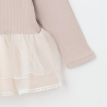 網紗荷葉邊標誌長袖T恤