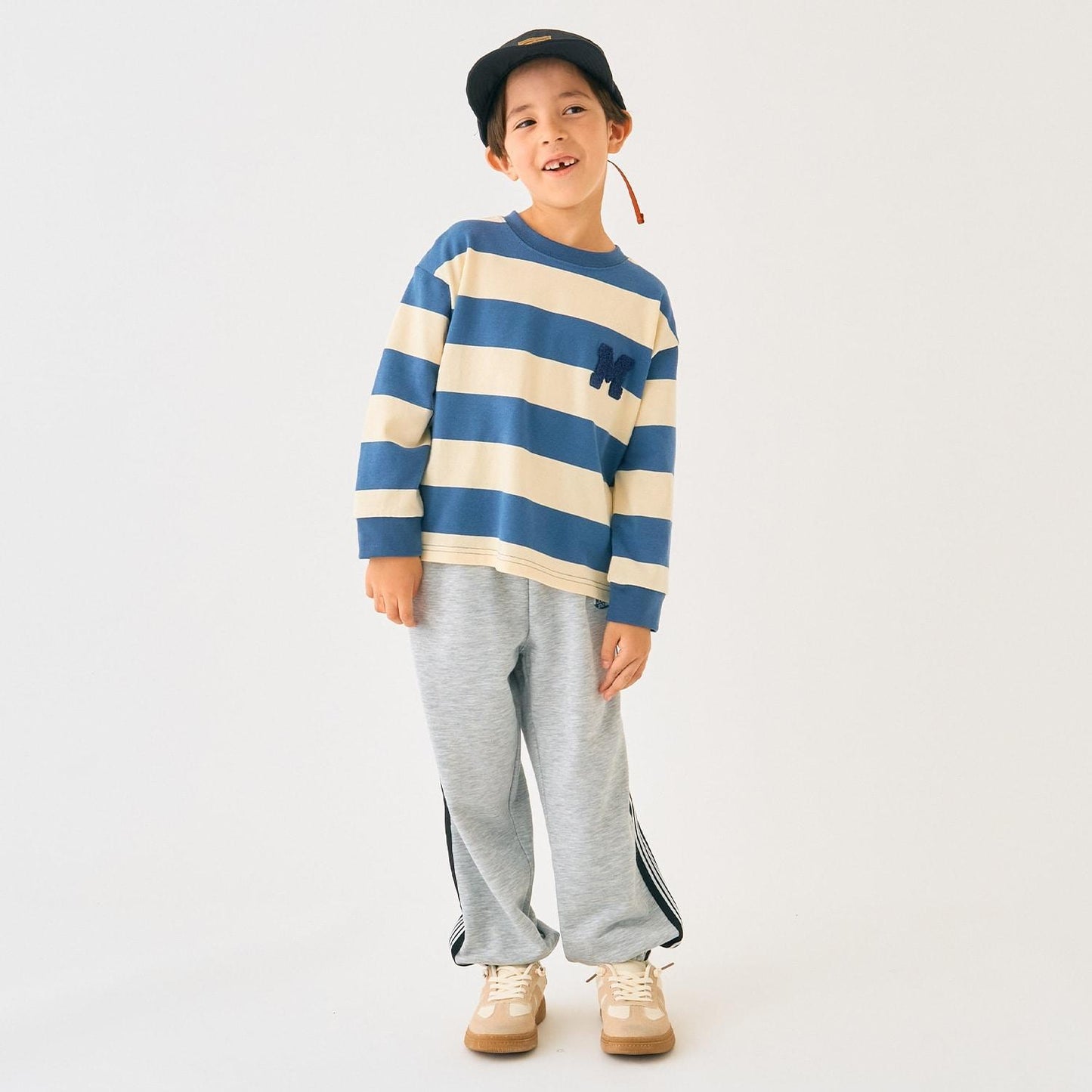 條紋毛圈繡長袖T恤