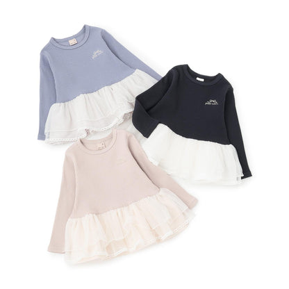 網紗荷葉邊標誌長袖T恤