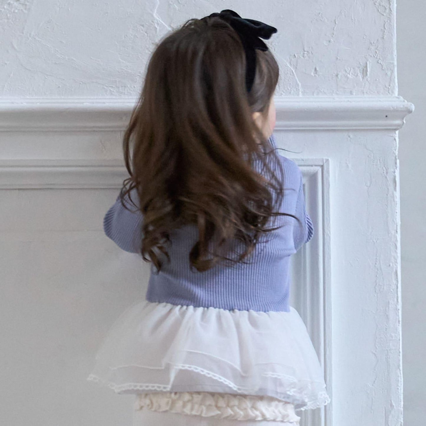 網紗荷葉邊標誌長袖T恤