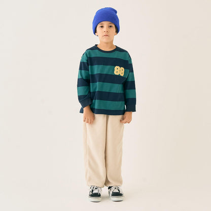 條紋毛圈繡長袖T恤