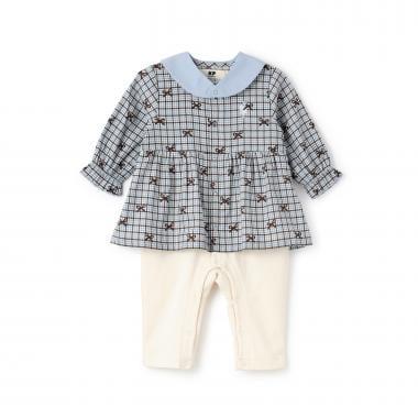 蝴蝶結格紋×天竺連體衣【可拆卸領】