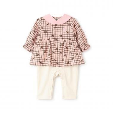 蝴蝶結格紋×天竺連體衣【可拆卸領】