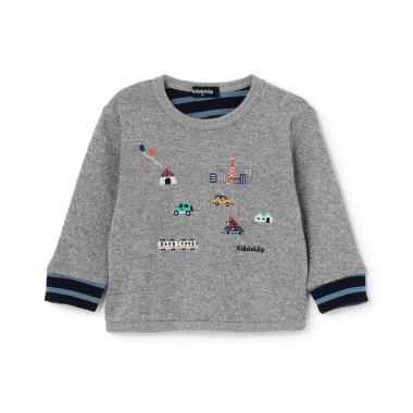 交通工具圖案拼接長袖T恤