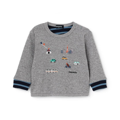 交通工具圖案拼接長袖T恤