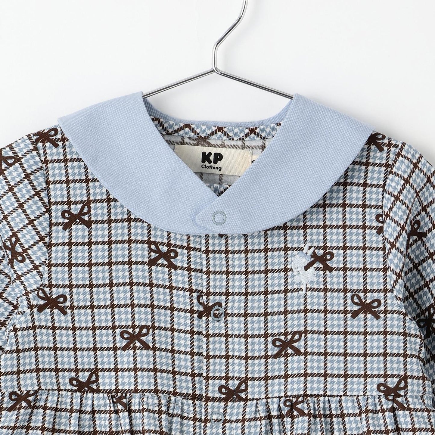 蝴蝶結格紋×天竺連體衣【可拆卸領】