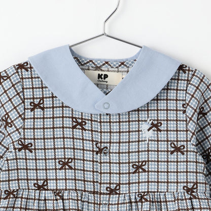 蝴蝶結格紋×天竺連體衣【可拆卸領】