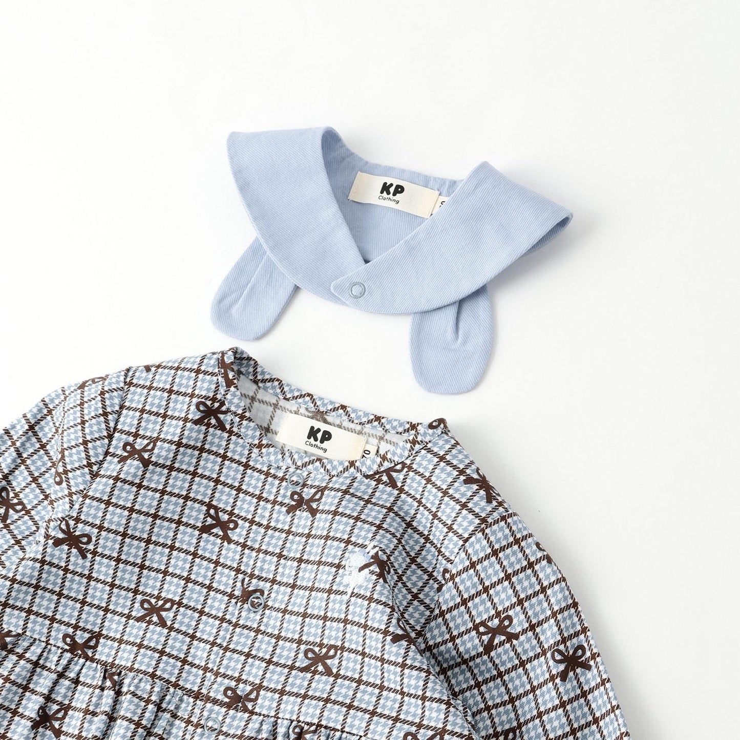 蝴蝶結格紋×天竺連體衣【可拆卸領】