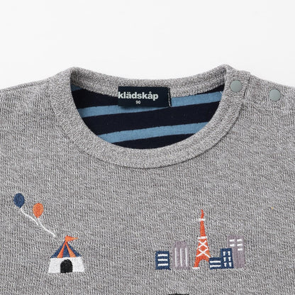 交通工具圖案拼接長袖T恤