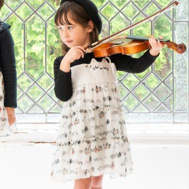 音符圖案雪紡層疊連衣裙