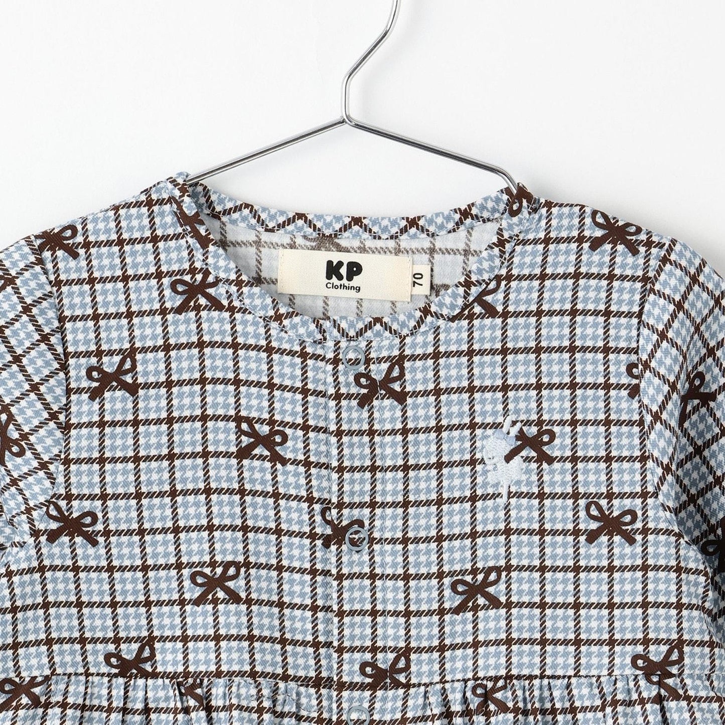 蝴蝶結格紋×天竺連體衣【可拆卸領】