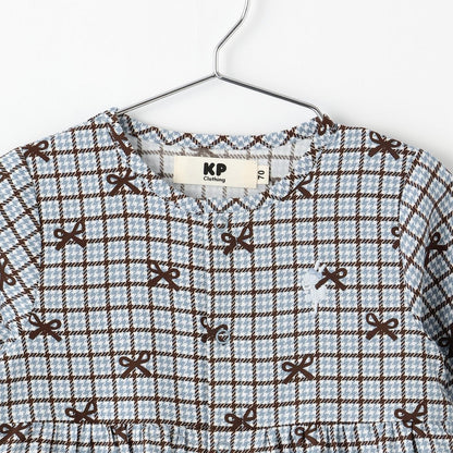 蝴蝶結格紋×天竺連體衣【可拆卸領】