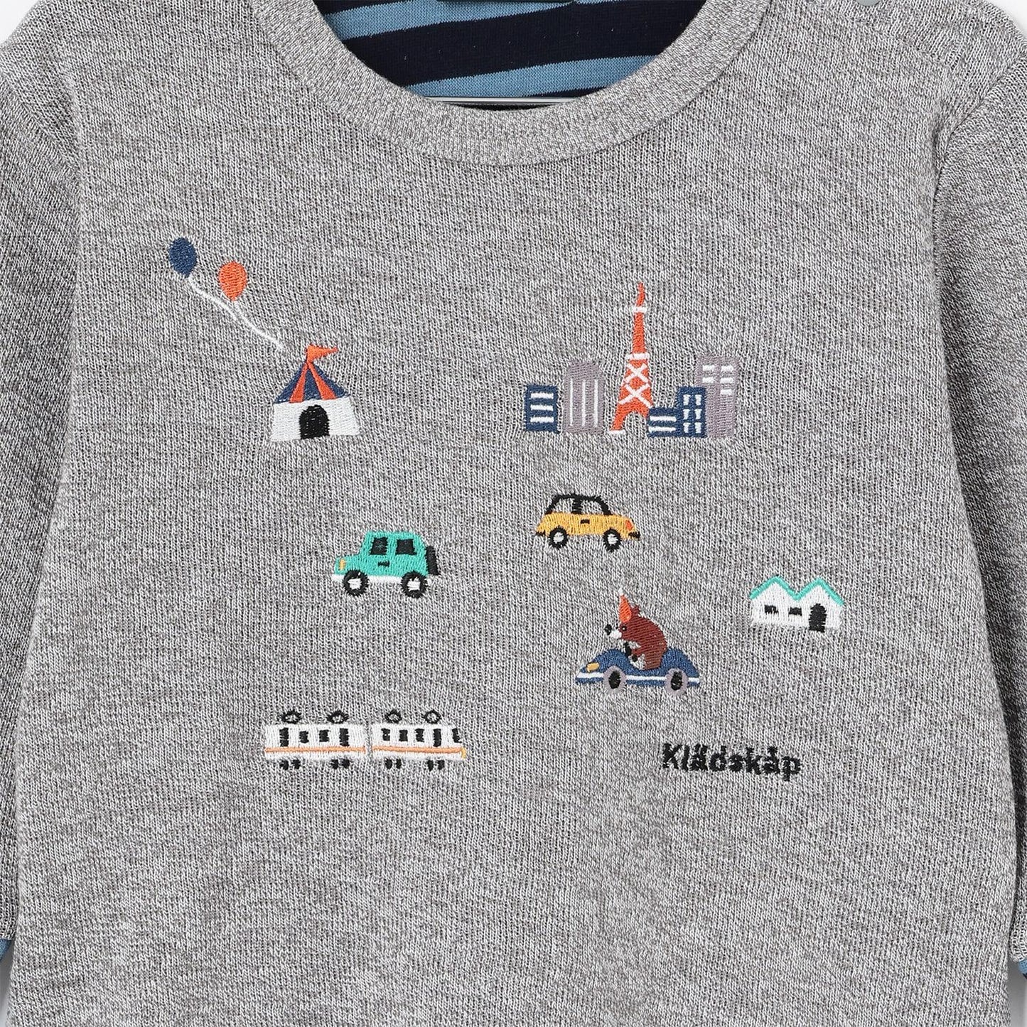 交通工具圖案拼接長袖T恤