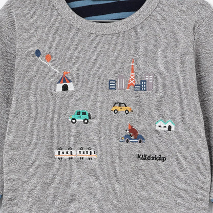 交通工具圖案拼接長袖T恤