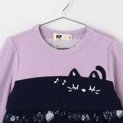 音符圖案雪紡層疊連衣裙