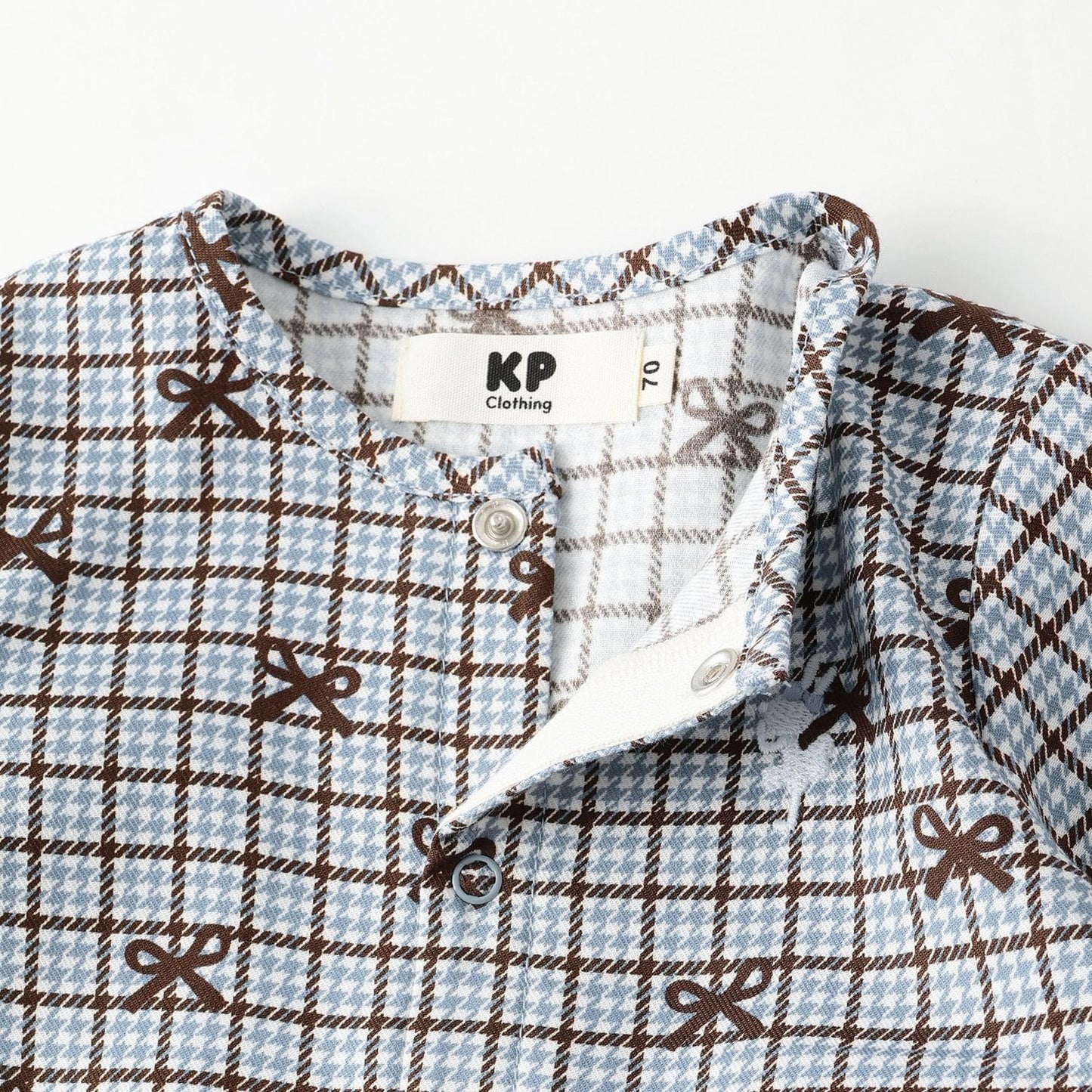 蝴蝶結格紋×天竺連體衣【可拆卸領】