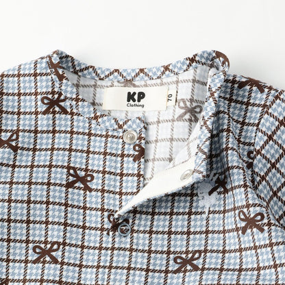 蝴蝶結格紋×天竺連體衣【可拆卸領】