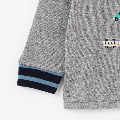 交通工具圖案拼接長袖T恤