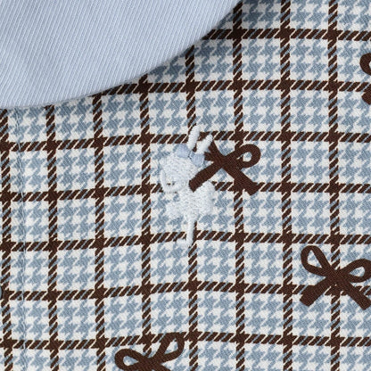 蝴蝶結格紋×天竺連體衣【可拆卸領】