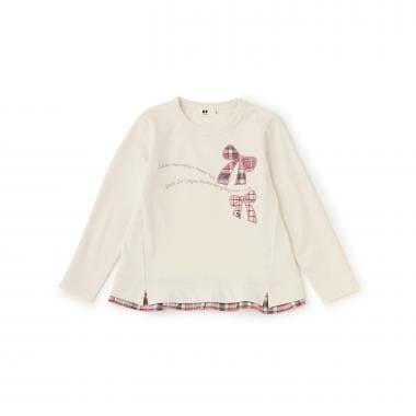 蝴蝶結貼花×下襬格紋衛衣