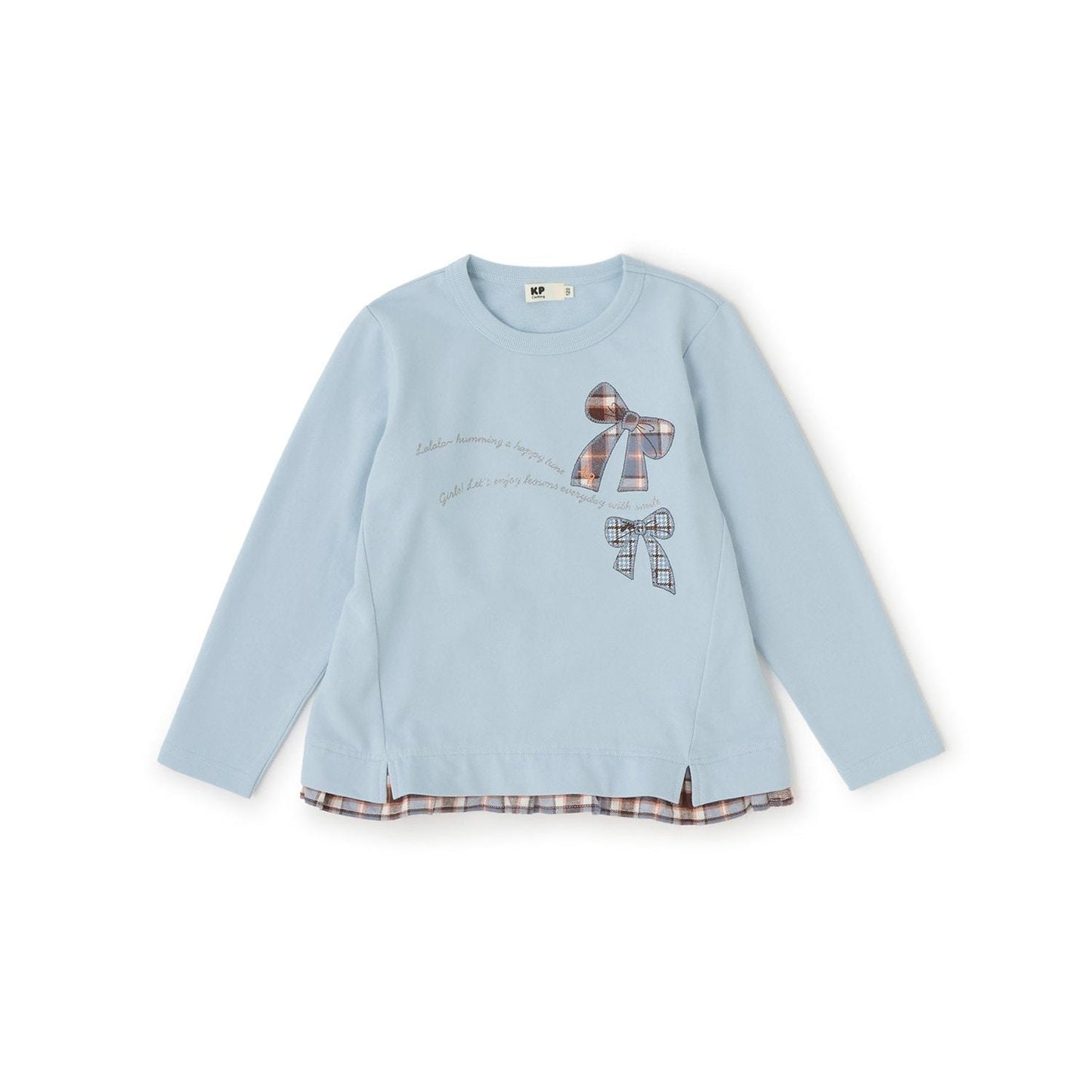 蝴蝶結貼花×下襬格紋衛衣