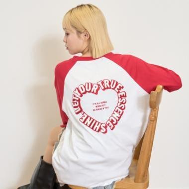 愛心拼接寬鬆長袖T恤