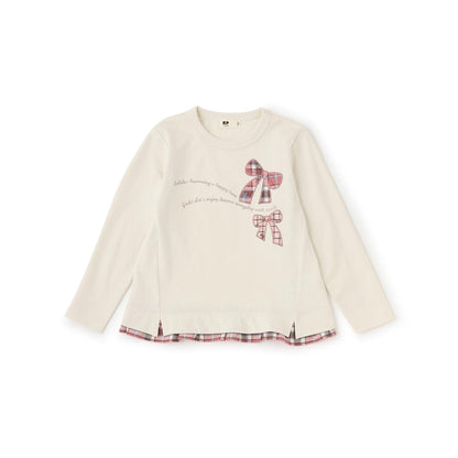 蝴蝶結貼花×下襬格紋衛衣