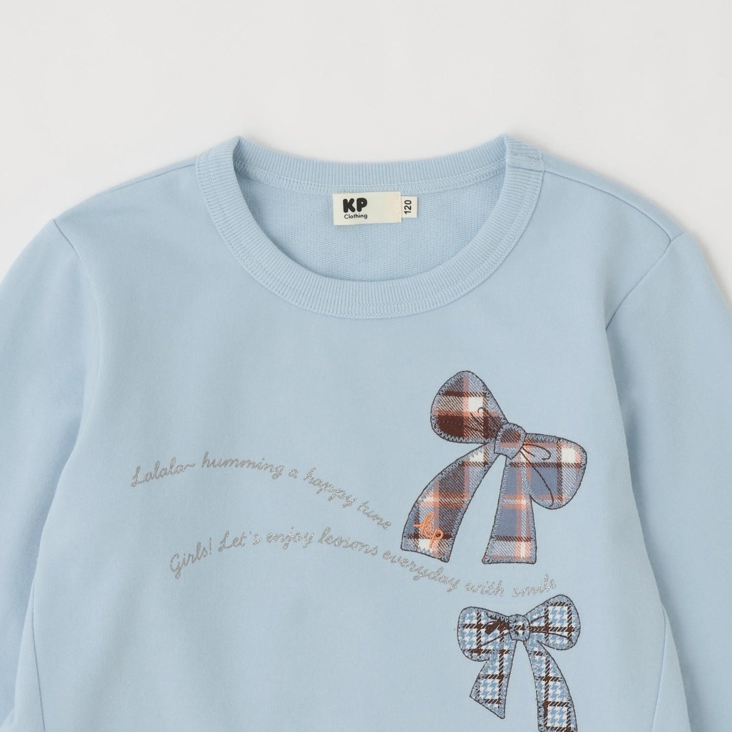 蝴蝶結貼花×下襬格紋衛衣