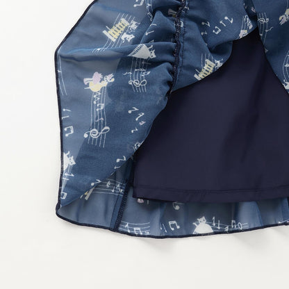 音符圖案雪紡層疊連衣裙