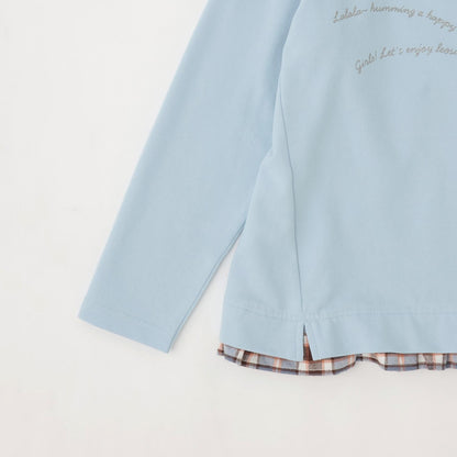 蝴蝶結貼花×下襬格紋衛衣