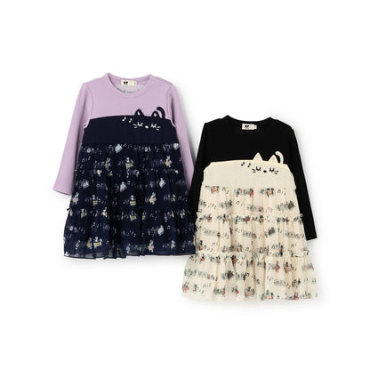 音符圖案雪紡層疊連衣裙