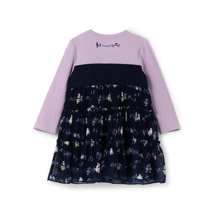 音符圖案雪紡層疊連衣裙