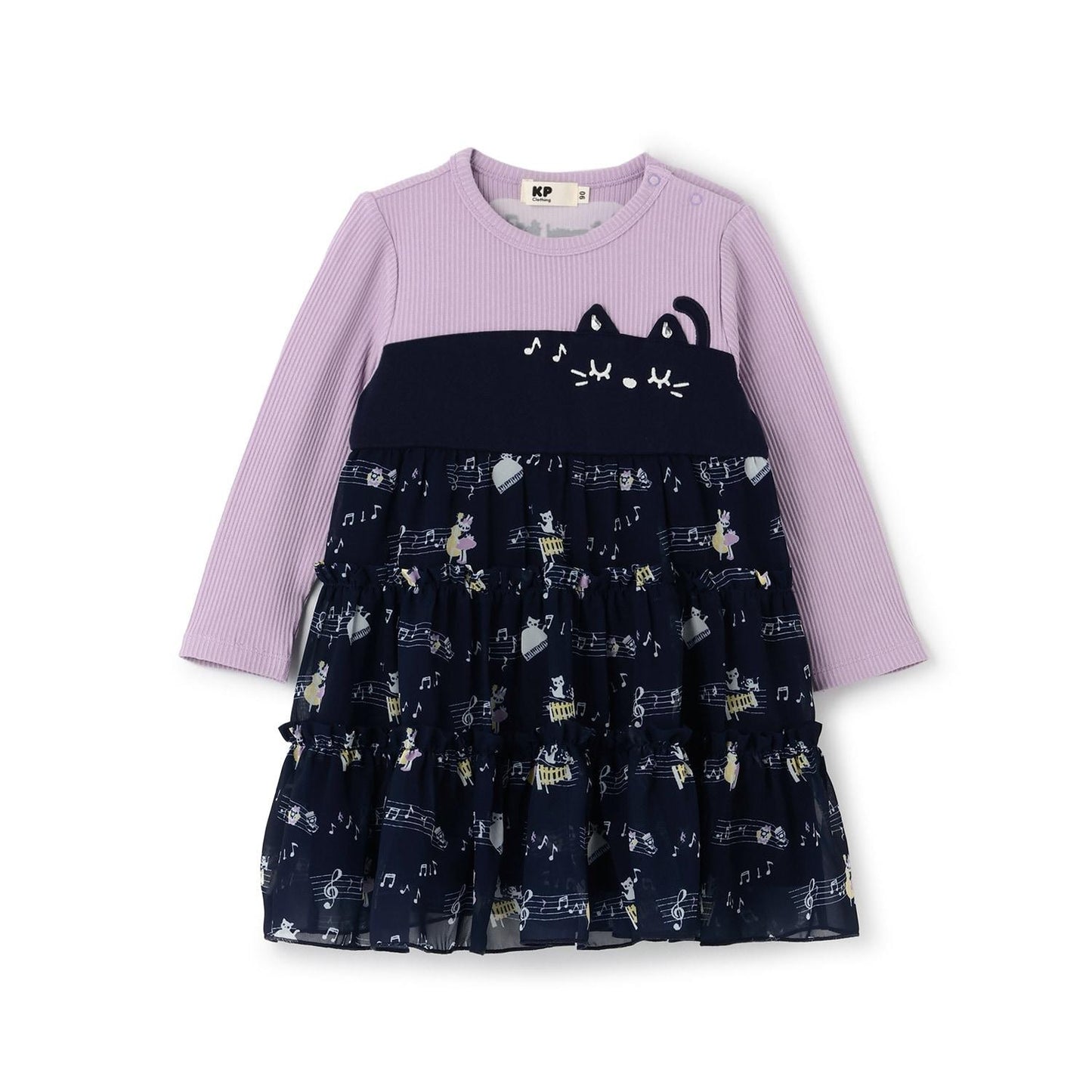 音符圖案雪紡層疊連衣裙