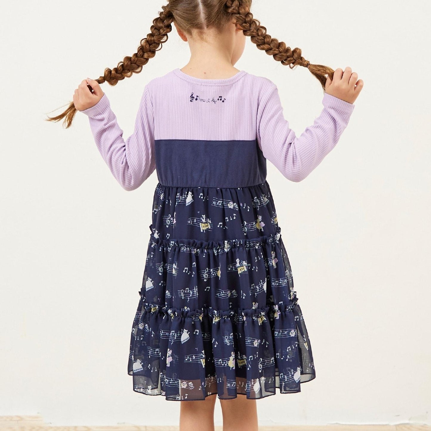 音符圖案雪紡層疊連衣裙