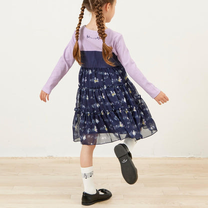 音符圖案雪紡層疊連衣裙