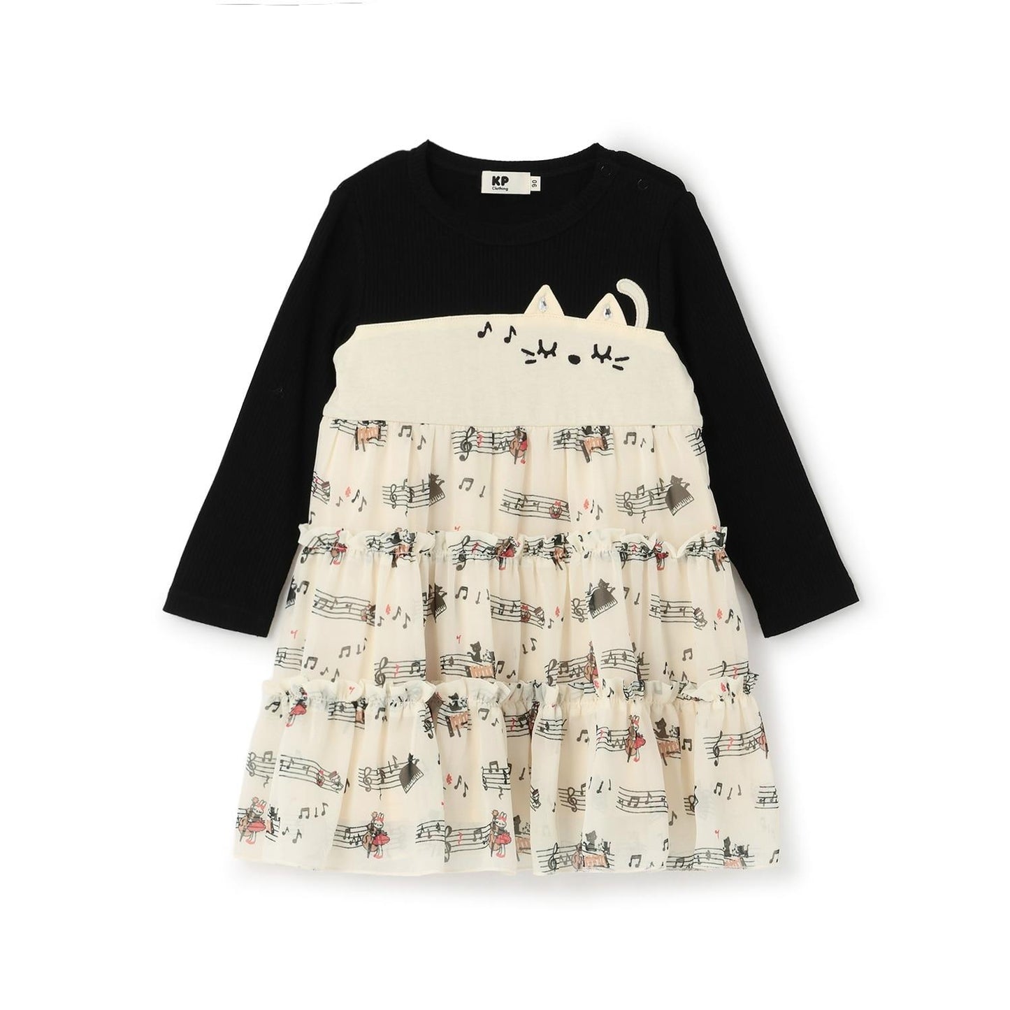 音符圖案雪紡層疊連衣裙