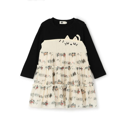 音符圖案雪紡層疊連衣裙