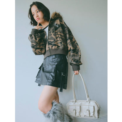 【LTXC】仿皮質工裝迷你裙