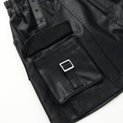 【LTXC】仿皮質工裝迷你裙