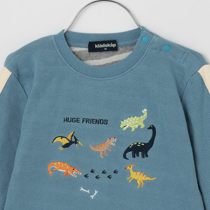 【人氣商品】【直營店無售】恐龍刺繡袖部條紋拼接長袖T恤