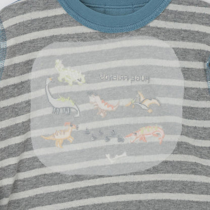 【人氣商品】【直營店無售】恐龍刺繡袖部條紋拼接長袖T恤