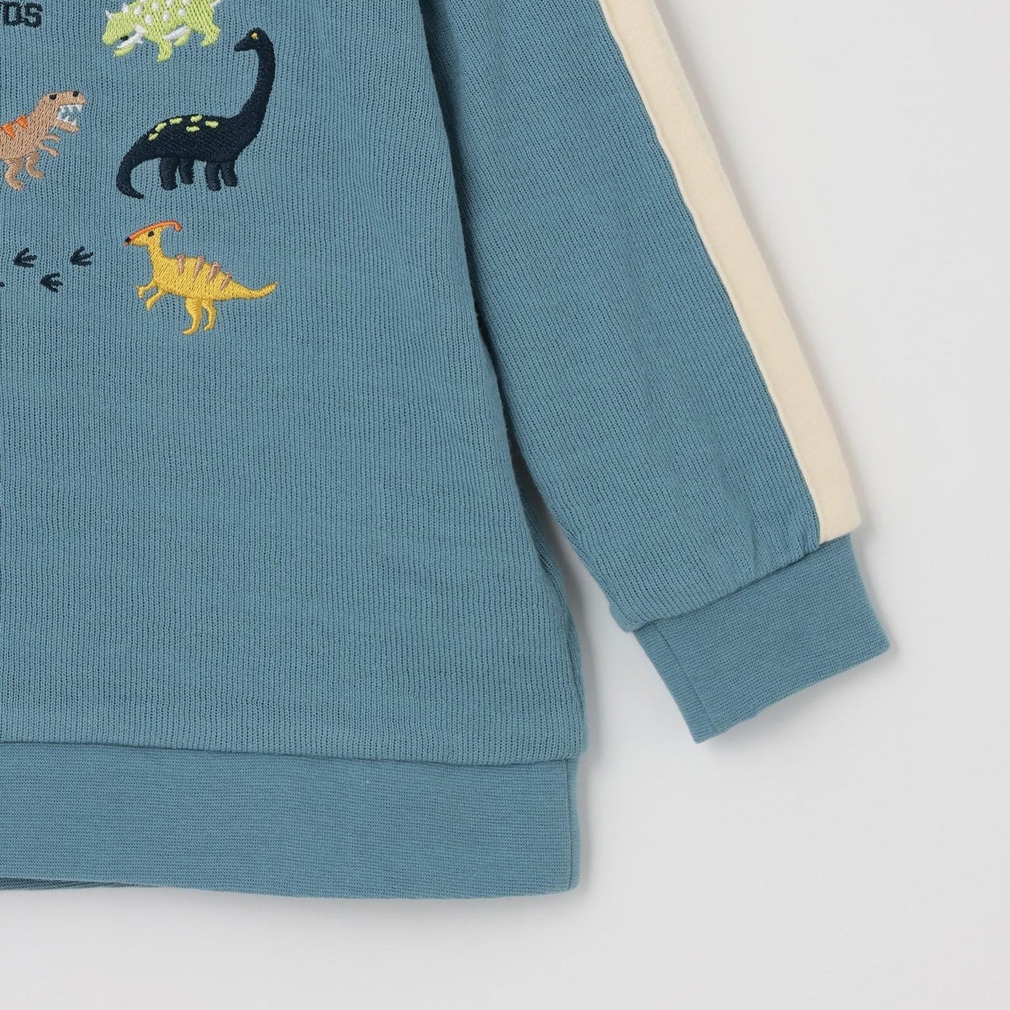 【人氣商品】【直營店無售】恐龍刺繡袖部條紋拼接長袖T恤