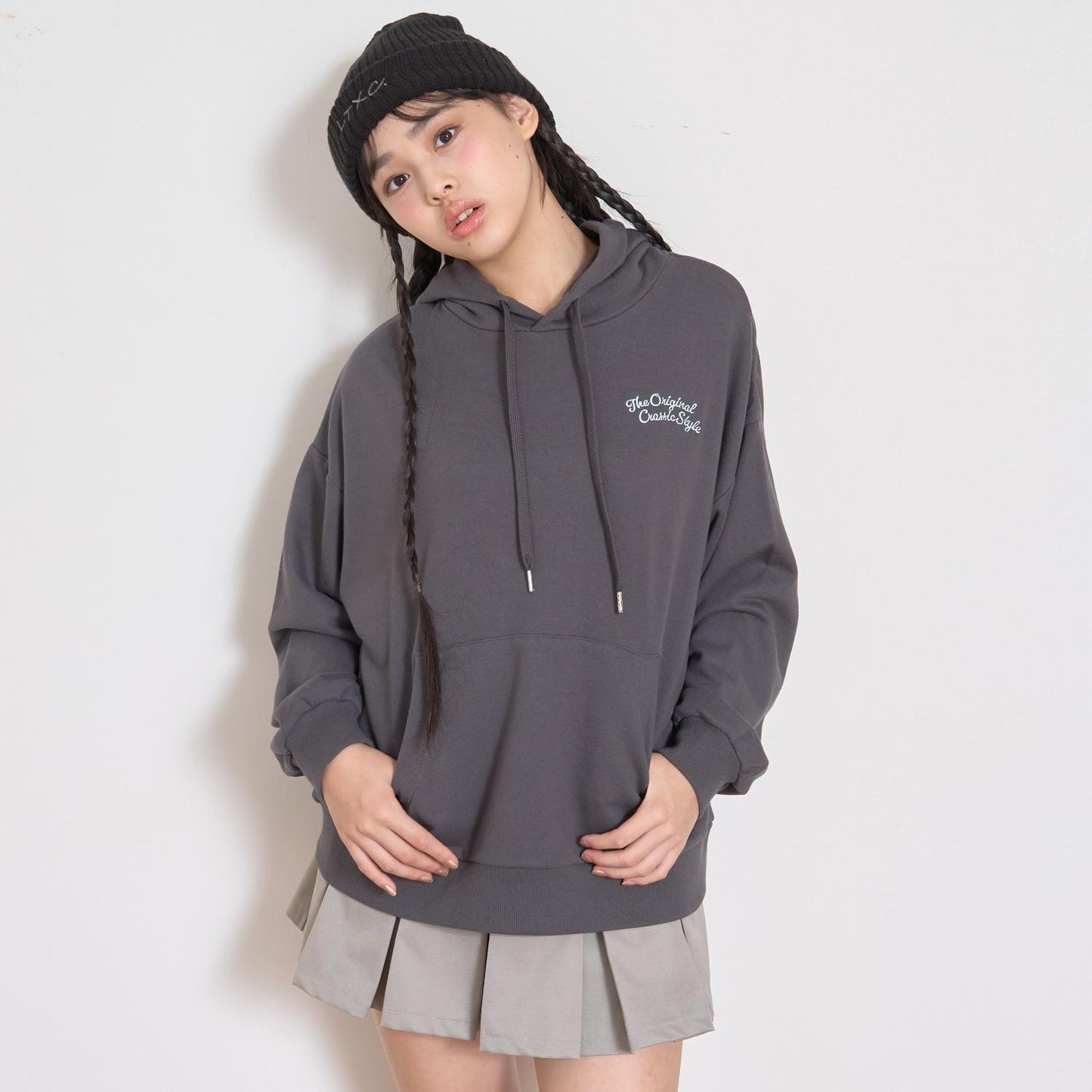 背面緞帶寬鬆連帽衛衣