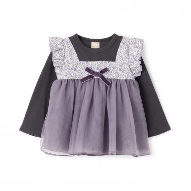 花朵網紗拼接長袖T恤