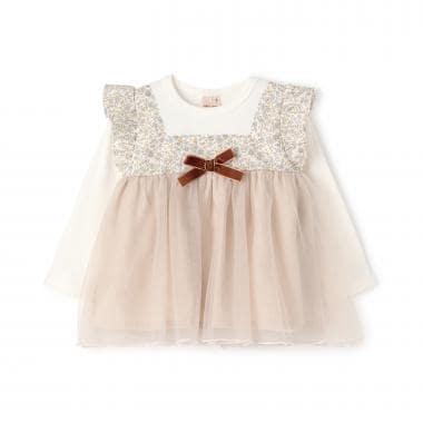 花朵網紗拼接長袖T恤