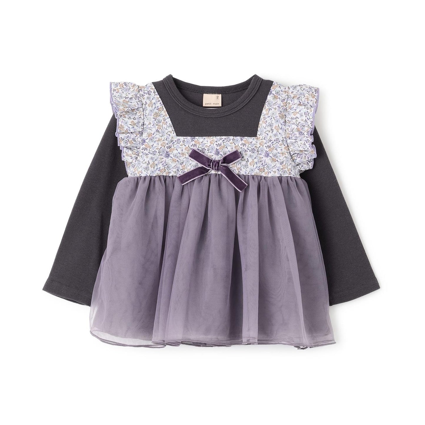 花朵網紗拼接長袖T恤