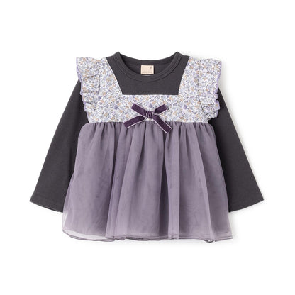 花朵網紗拼接長袖T恤