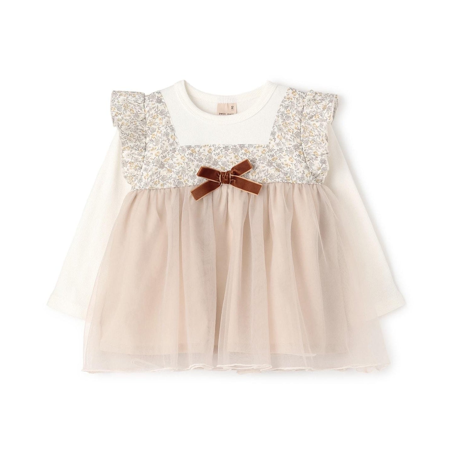 花朵網紗拼接長袖T恤