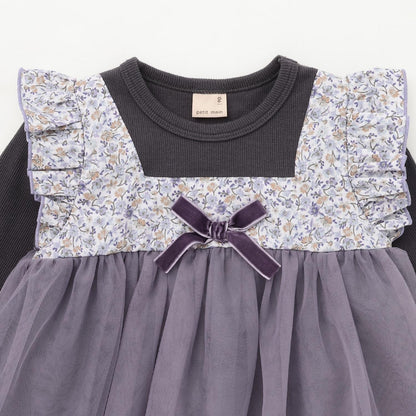 花朵網紗拼接長袖T恤