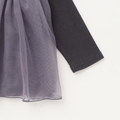 花朵網紗拼接長袖T恤